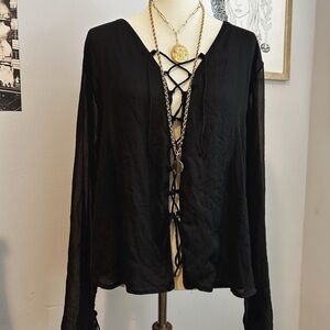 Boho Black Lace-Up Women's Top